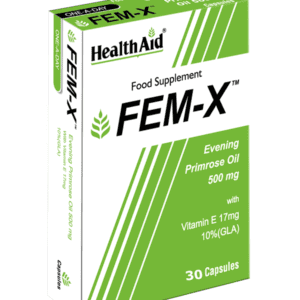 Box of Fem-X 500mg Vitamin E Capsules for women's health.