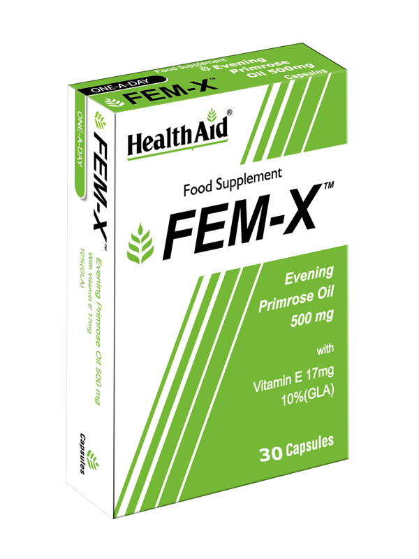 Box of Fem-X 500mg Vitamin E Capsules for women's health.
