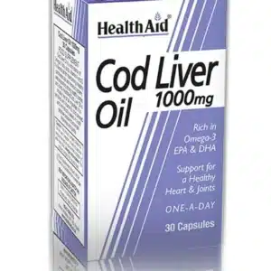 Purple box and bottle of Cod Liver Oil 1000mg Capsules