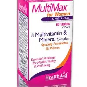 Pink and White box containing Jar of MultiMax for Women Tablets 60 Pack Size.