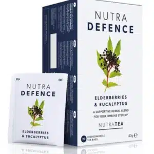 NUTRADEFENCE Tea Bags blend Elderberry, Liquorice, Mullein, and Thyme to fortify the immune system, support airway function, and soothe the throat for overall well-being.