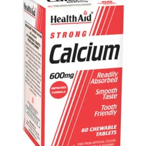 HealthAid Calcium 600mg Tablets Box – Essential supplement for strong bones and teeth, featuring added vitamin D and Inulin for optimum absorption and gut health.