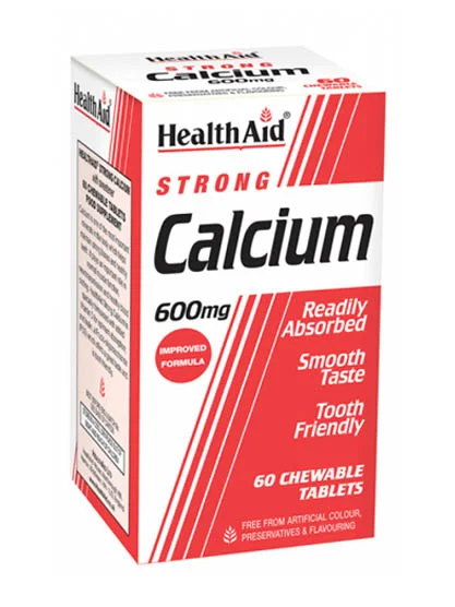 HealthAid Calcium 600mg Tablets Box – Essential supplement for strong bones and teeth, featuring added vitamin D and Inulin for optimum absorption and gut health.
